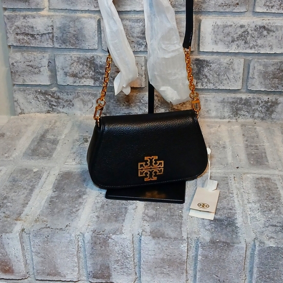 Tory Burch Black Leather Crossbody Bag Gold Logo | NWT Designer Purse - Picture 2 of 12